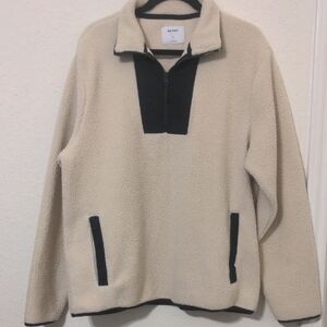 Old Navy Women's Cream & Black Sherpa 1/4 Zip Pullover Jacket. Size L